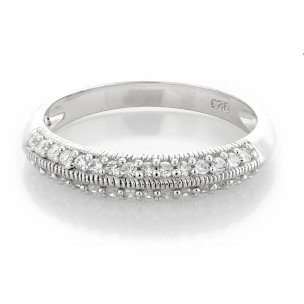 Gorgeous 1 Ct. Pave Milgrain Edge Sim Diamond Wedding Band Ring Sz 8~925SS
